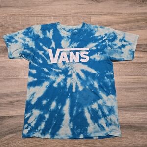 Vans Upcycled Blue Tie Dye Graphic Tee Shirt Unisex Medium